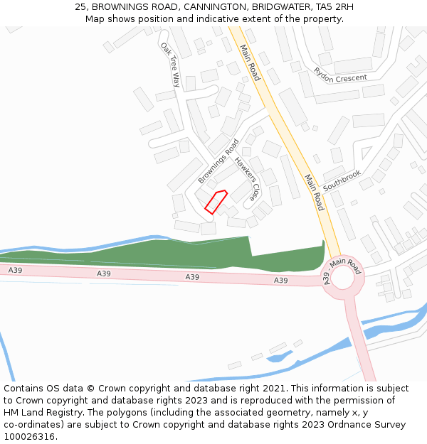 25, BROWNINGS ROAD, CANNINGTON, BRIDGWATER, TA5 2RH: Location map and indicative extent of plot