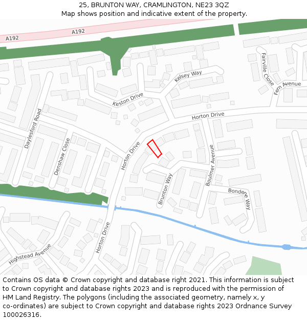 25, BRUNTON WAY, CRAMLINGTON, NE23 3QZ: Location map and indicative extent of plot