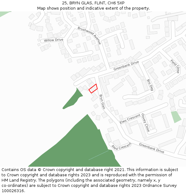 25, BRYN GLAS, FLINT, CH6 5XP: Location map and indicative extent of plot