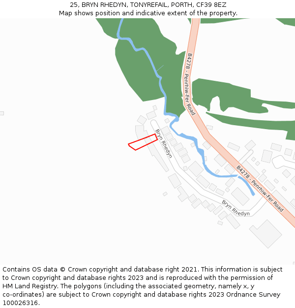 25, BRYN RHEDYN, TONYREFAIL, PORTH, CF39 8EZ: Location map and indicative extent of plot
