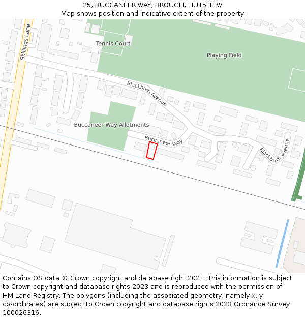 25, BUCCANEER WAY, BROUGH, HU15 1EW: Location map and indicative extent of plot