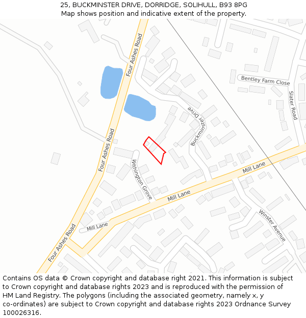 25, BUCKMINSTER DRIVE, DORRIDGE, SOLIHULL, B93 8PG: Location map and indicative extent of plot