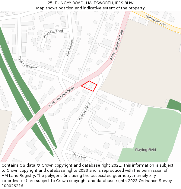 25, BUNGAY ROAD, HALESWORTH, IP19 8HW: Location map and indicative extent of plot