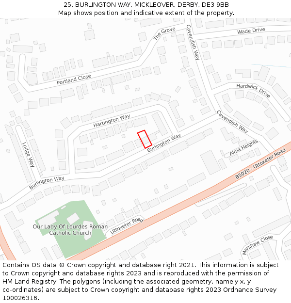 25, BURLINGTON WAY, MICKLEOVER, DERBY, DE3 9BB: Location map and indicative extent of plot