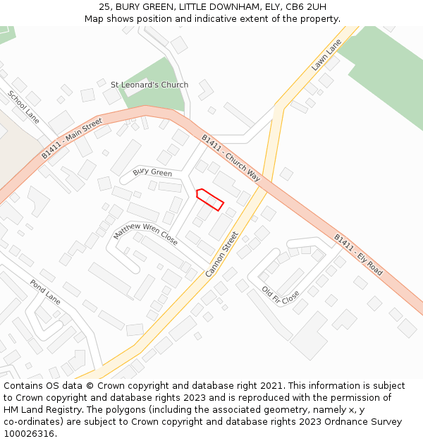 25, BURY GREEN, LITTLE DOWNHAM, ELY, CB6 2UH: Location map and indicative extent of plot