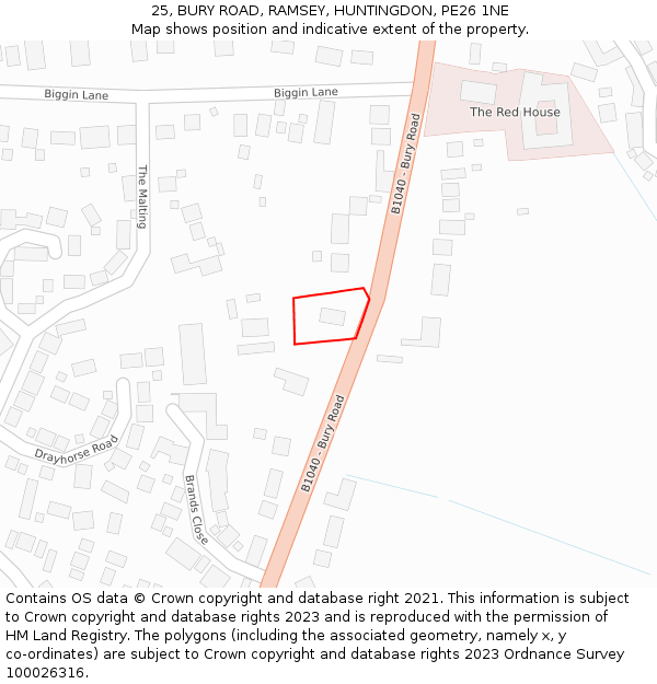 25, BURY ROAD, RAMSEY, HUNTINGDON, PE26 1NE: Location map and indicative extent of plot