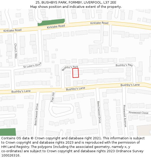 25, BUSHBYS PARK, FORMBY, LIVERPOOL, L37 2EE: Location map and indicative extent of plot