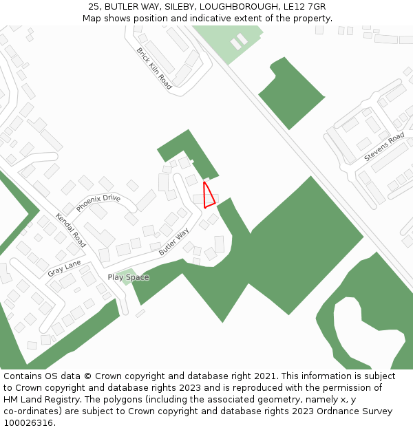 25, BUTLER WAY, SILEBY, LOUGHBOROUGH, LE12 7GR: Location map and indicative extent of plot