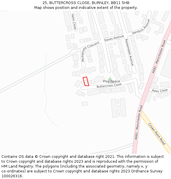 25, BUTTERCROSS CLOSE, BURNLEY, BB11 5HB: Location map and indicative extent of plot