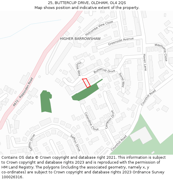 25, BUTTERCUP DRIVE, OLDHAM, OL4 2QS: Location map and indicative extent of plot