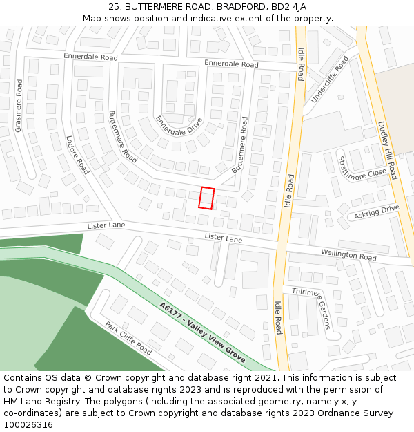 25, BUTTERMERE ROAD, BRADFORD, BD2 4JA: Location map and indicative extent of plot