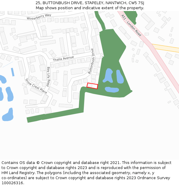 25, BUTTONBUSH DRIVE, STAPELEY, NANTWICH, CW5 7SJ: Location map and indicative extent of plot