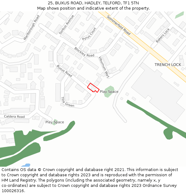 25, BUXUS ROAD, HADLEY, TELFORD, TF1 5TN: Location map and indicative extent of plot