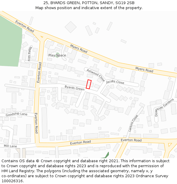 25, BYARDS GREEN, POTTON, SANDY, SG19 2SB: Location map and indicative extent of plot