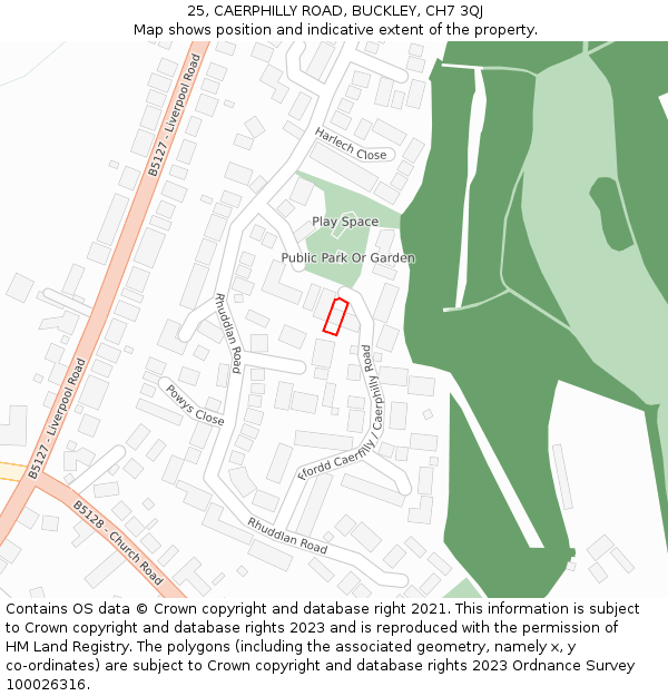 25, CAERPHILLY ROAD, BUCKLEY, CH7 3QJ: Location map and indicative extent of plot