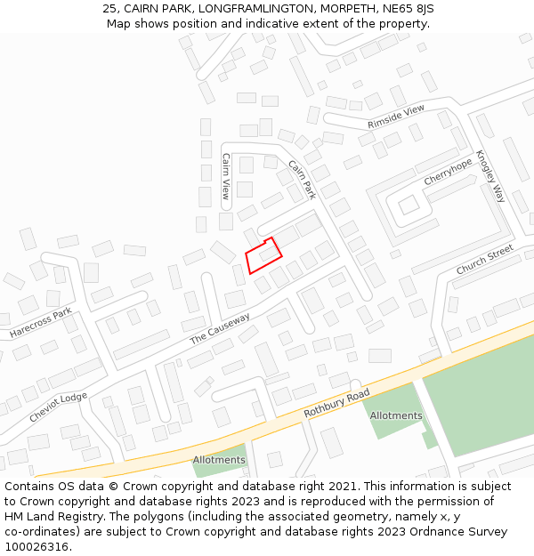 25, CAIRN PARK, LONGFRAMLINGTON, MORPETH, NE65 8JS: Location map and indicative extent of plot