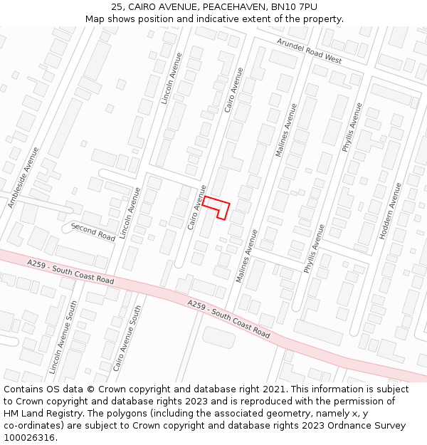 25, CAIRO AVENUE, PEACEHAVEN, BN10 7PU: Location map and indicative extent of plot