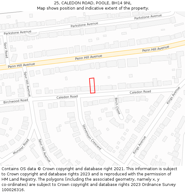 25, CALEDON ROAD, POOLE, BH14 9NL: Location map and indicative extent of plot