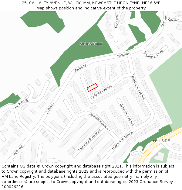 25, CALLALEY AVENUE, WHICKHAM, NEWCASTLE UPON TYNE, NE16 5YR: Location map and indicative extent of plot