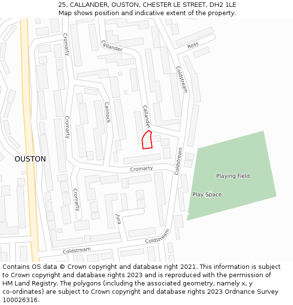 25, CALLANDER, OUSTON, CHESTER LE STREET, DH2 1LE: Location map and indicative extent of plot