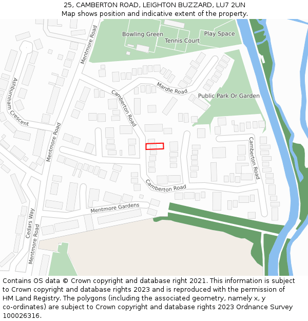 25, CAMBERTON ROAD, LEIGHTON BUZZARD, LU7 2UN: Location map and indicative extent of plot