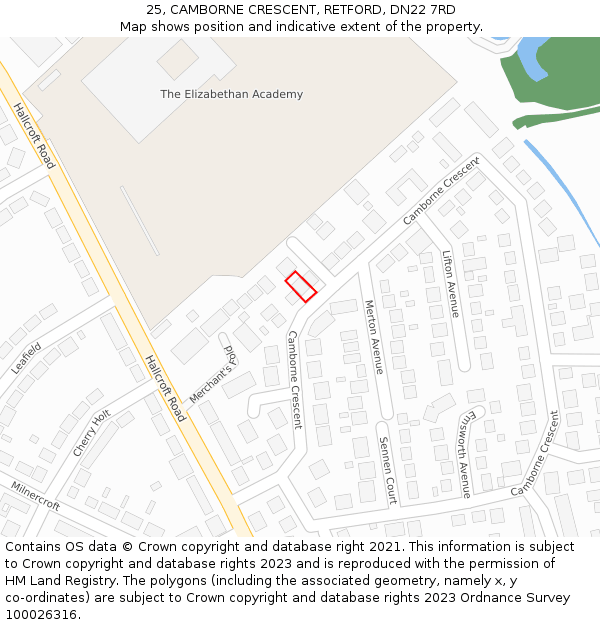 25, CAMBORNE CRESCENT, RETFORD, DN22 7RD: Location map and indicative extent of plot