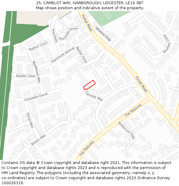 25, CAMELOT WAY, NARBOROUGH, LEICESTER, LE19 3BT: Location map and indicative extent of plot