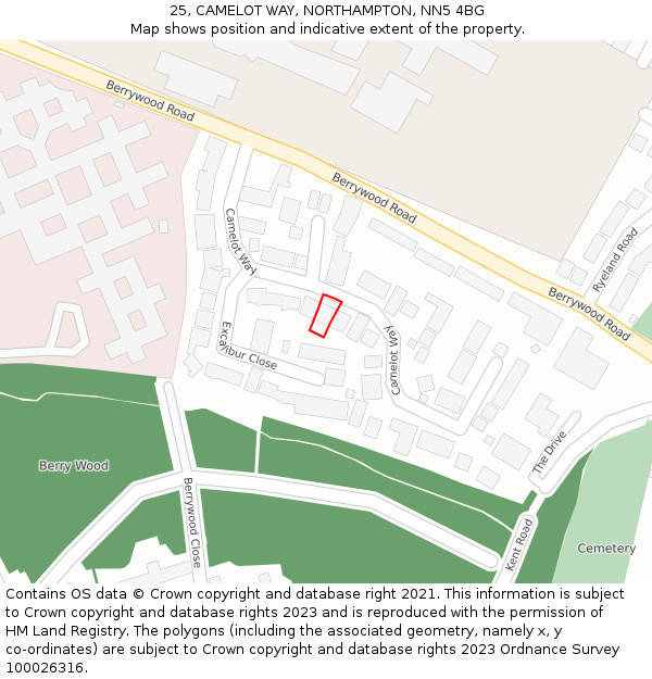 25, CAMELOT WAY, NORTHAMPTON, NN5 4BG: Location map and indicative extent of plot