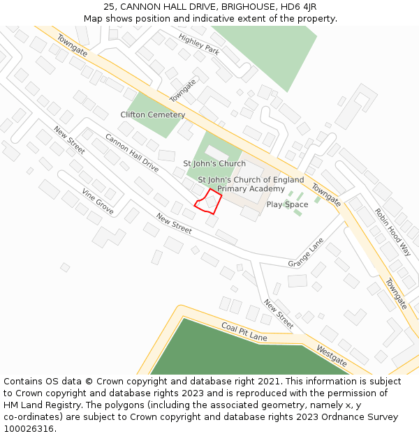 25, CANNON HALL DRIVE, BRIGHOUSE, HD6 4JR: Location map and indicative extent of plot