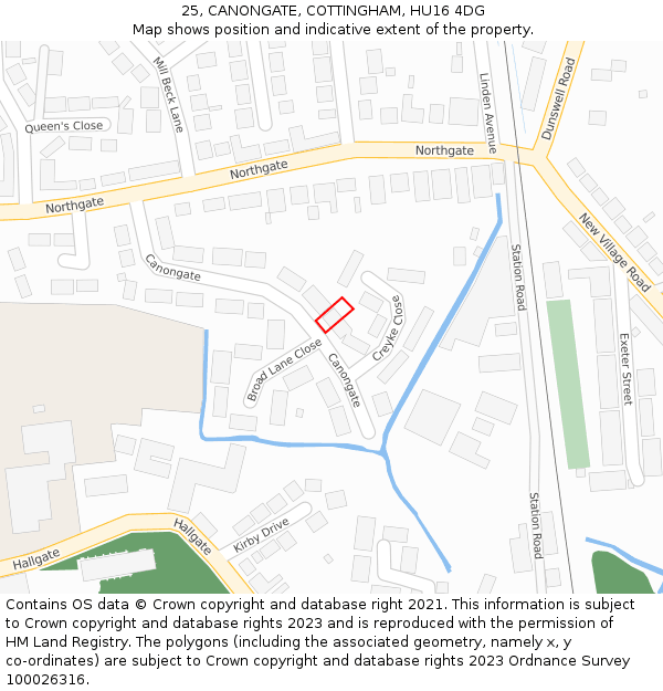 25, CANONGATE, COTTINGHAM, HU16 4DG: Location map and indicative extent of plot