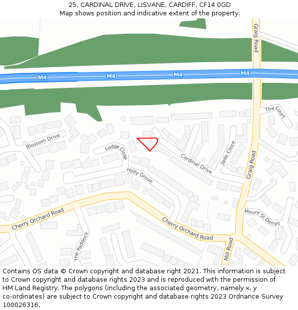 25, CARDINAL DRIVE, LISVANE, CARDIFF, CF14 0GD: Location map and indicative extent of plot