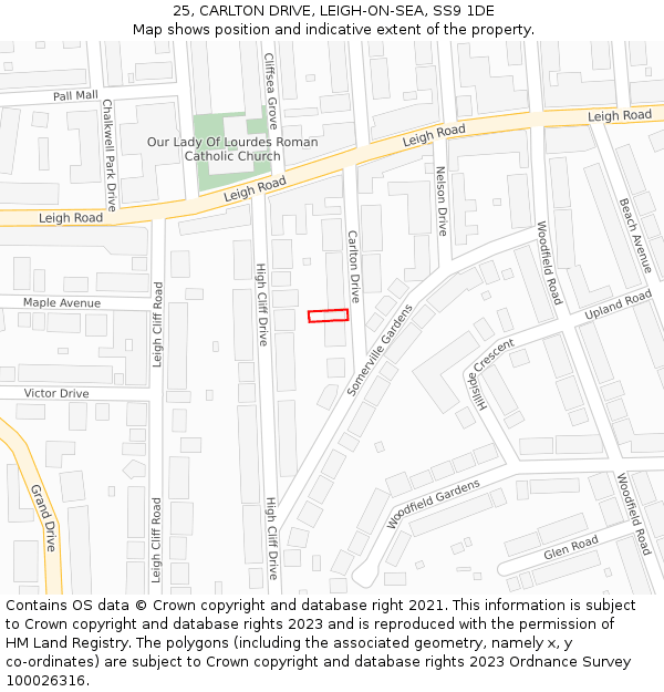 25, CARLTON DRIVE, LEIGH-ON-SEA, SS9 1DE: Location map and indicative extent of plot