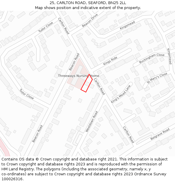 25, CARLTON ROAD, SEAFORD, BN25 2LL: Location map and indicative extent of plot