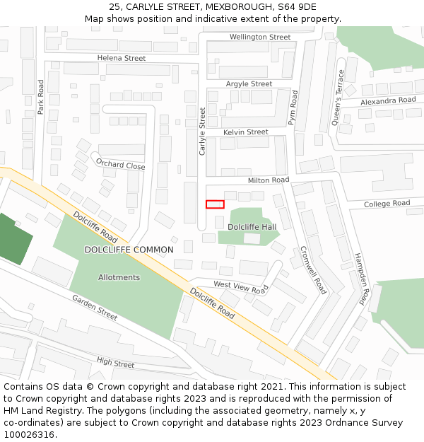 25, CARLYLE STREET, MEXBOROUGH, S64 9DE: Location map and indicative extent of plot