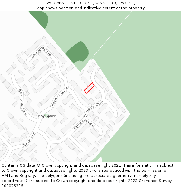 25, CARNOUSTIE CLOSE, WINSFORD, CW7 2LQ: Location map and indicative extent of plot