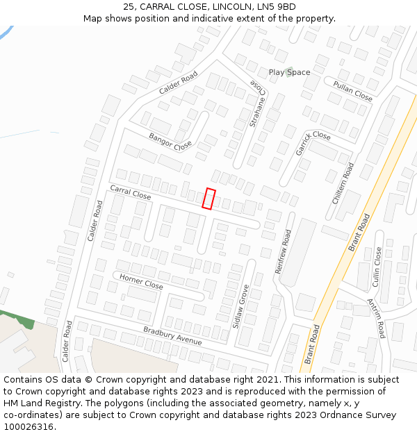 25, CARRAL CLOSE, LINCOLN, LN5 9BD: Location map and indicative extent of plot