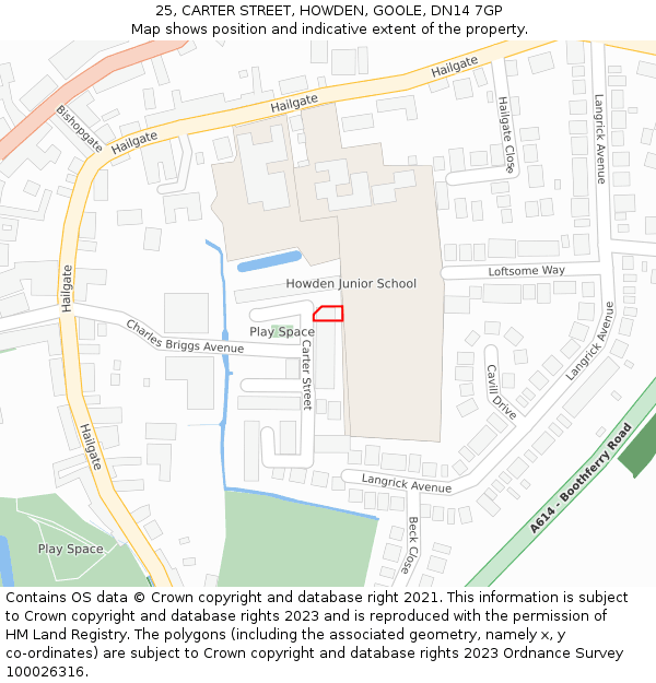 25, CARTER STREET, HOWDEN, GOOLE, DN14 7GP: Location map and indicative extent of plot