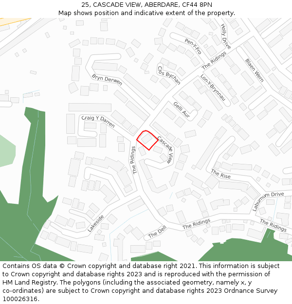 25, CASCADE VIEW, ABERDARE, CF44 8PN: Location map and indicative extent of plot