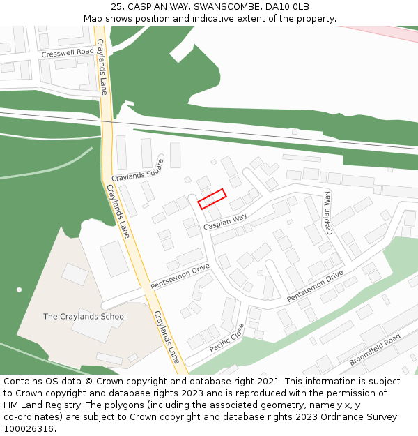 25, CASPIAN WAY, SWANSCOMBE, DA10 0LB: Location map and indicative extent of plot