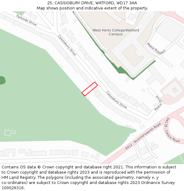 25, CASSIOBURY DRIVE, WATFORD, WD17 3AA: Location map and indicative extent of plot