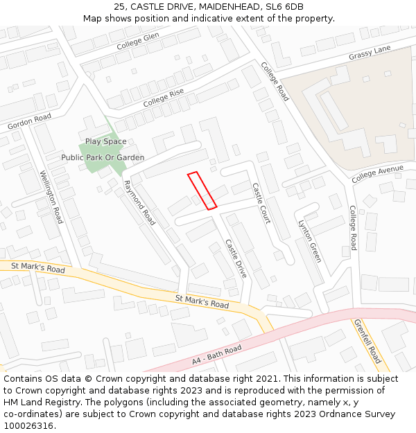 25, CASTLE DRIVE, MAIDENHEAD, SL6 6DB: Location map and indicative extent of plot