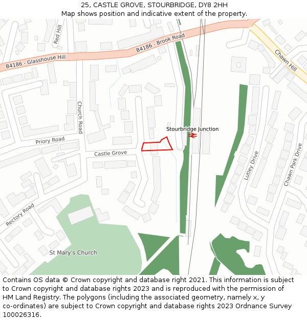 25, CASTLE GROVE, STOURBRIDGE, DY8 2HH: Location map and indicative extent of plot