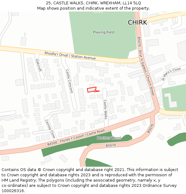 25, CASTLE WALKS, CHIRK, WREXHAM, LL14 5LQ: Location map and indicative extent of plot