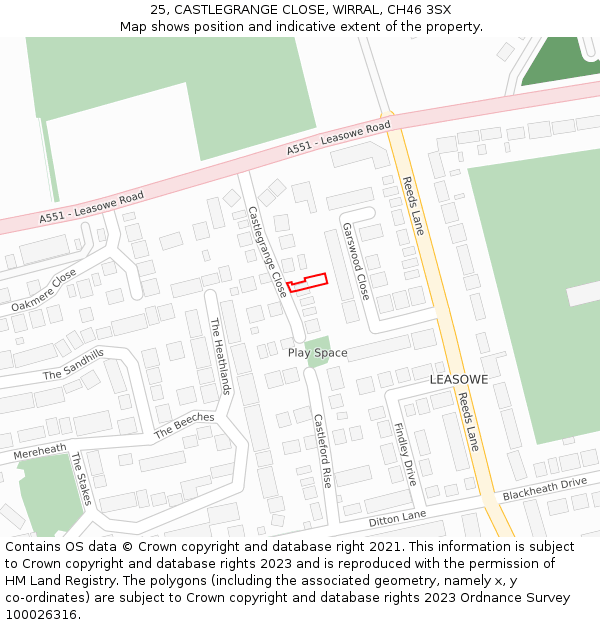 25, CASTLEGRANGE CLOSE, WIRRAL, CH46 3SX: Location map and indicative extent of plot