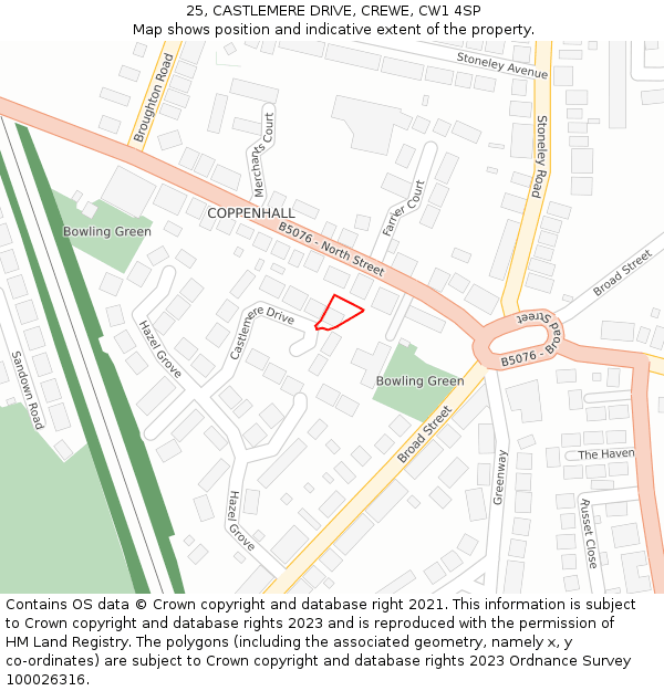 25, CASTLEMERE DRIVE, CREWE, CW1 4SP: Location map and indicative extent of plot