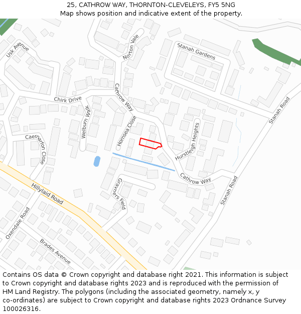 25, CATHROW WAY, THORNTON-CLEVELEYS, FY5 5NG: Location map and indicative extent of plot