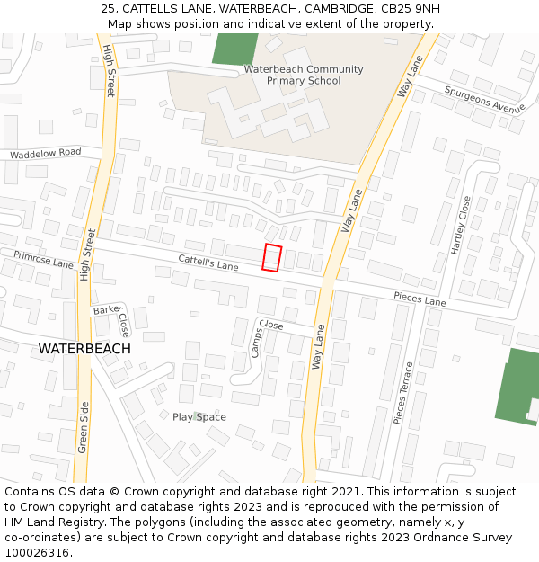 25, CATTELLS LANE, WATERBEACH, CAMBRIDGE, CB25 9NH: Location map and indicative extent of plot