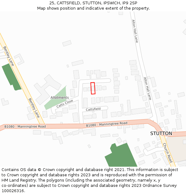 25, CATTSFIELD, STUTTON, IPSWICH, IP9 2SP: Location map and indicative extent of plot