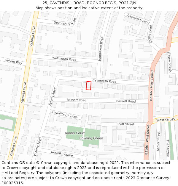 25, CAVENDISH ROAD, BOGNOR REGIS, PO21 2JN: Location map and indicative extent of plot