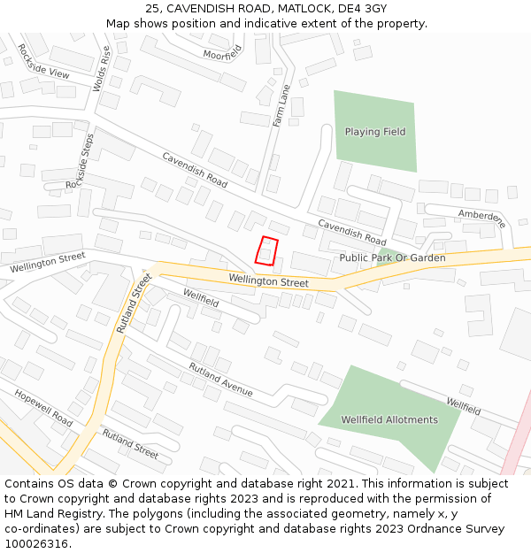 25, CAVENDISH ROAD, MATLOCK, DE4 3GY: Location map and indicative extent of plot